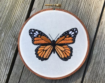 Butterfly. Monarch. Embroidery. Hand Embroidery. Embroidery Hoop. Embroidered. Art. Handmade. Wall Decor.