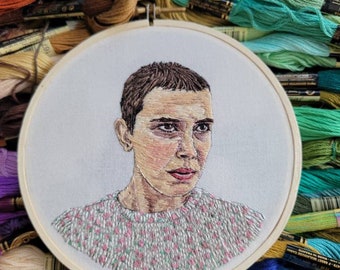 Eleven. Elle. Jane. Stranger Things. Hand Embroidered Portrait. Hand Embroidery. Fan Art. Wall Art. Embroidery Hoop. Millie Bobbi Brown