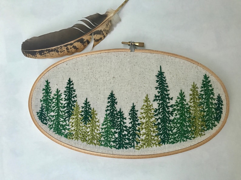 Pine Tree. Hoop. Embroidery. Embroidery Hoop. Handmade. Wall Art. Home Decor. Nature. Outdoors. Embroidered. image 2