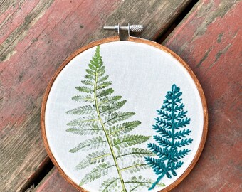 Fern. Fern Print. Nature. Handmade. Art. Wall Art. Embroidery Hoop. Hand Embroidery. Embroidered Art. Gift.