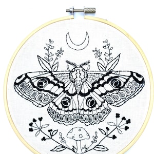 Moth. Moon. Nature. Mushroom. Hand Embroidery. Embroidered Art. Wall Art. Handmade. Embroidery Hoop.