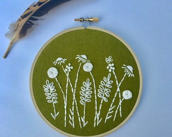 Flowers. Embroidery. Embroidery Hoop. Wall Art. Embroidered Art. Green. Floral. Art. Handmade. Hand Stitched.