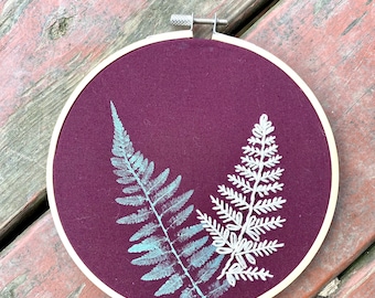 Fern. Painted Fern. Nature. Embroidery. Embroidery Hoop. Embroidered Art. Hand Embroidery. Handmade. Art. Gift.