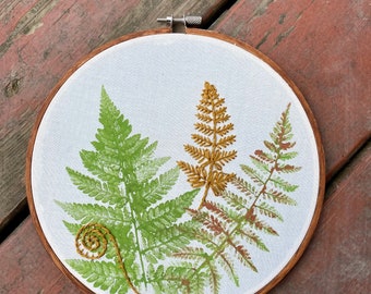 Fern. Fern Print. Nature. Embroidery. Hand Embroidery. Embroidered Art. Art. Gift.