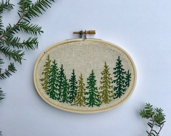 Pine Tree. Embroidery. Embroidery Hoop. Hand Embroidery. Wall Art. Handmade. Nature. Trees. Rustic. Embroidered Art.