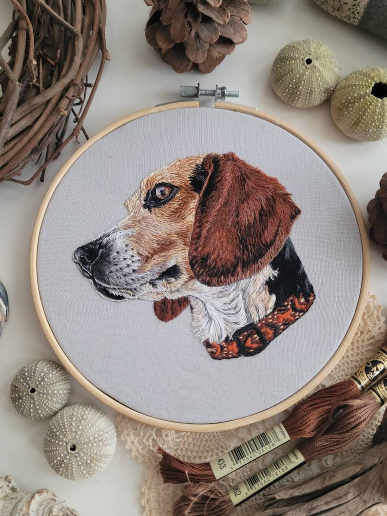 Pet Portraits. Hand Embroidered Portrait. Custom Embroidery. Dog and Cat Gifts. Hoop Art. Embroidery Hoop. Custom Pet Art. Made to Order. image 1