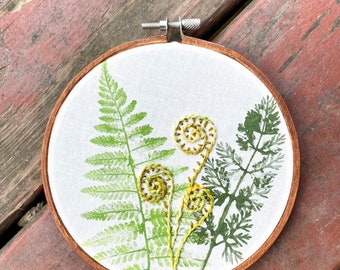 Fern. Fern Print. Nature. Embroidery. Hand Embroidery. Handmade. Embroidered Art. Art. Embroidery Hoop. Gift.