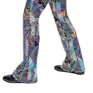 Disco Daze Men's Flared Holographic Pants Trippy Triangle Men's Festival Bell Bottoms image 1