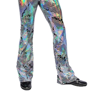 Disco Daze Men's Flared Holographic Pants Trippy Triangle Men's Festival Bell Bottoms image 2