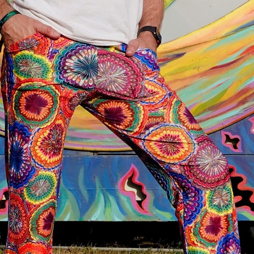 4 Pocket Flower Power Flare Pants - Men's Hippie Trippy Bell shops Bottoms