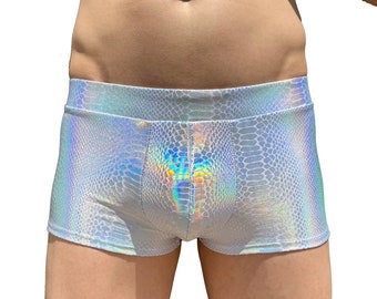White Snake Herren Pouch Booty Shorts // Serpent Square Front Badehose