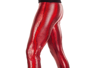 Red Snake Skin Holographic Meggings // Men's Festival Leggings