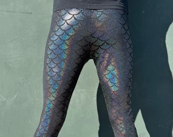 Black Fish Merman Meggings // Great Festival Mermaid Costume // Sparkly Holographic Merman Leggings