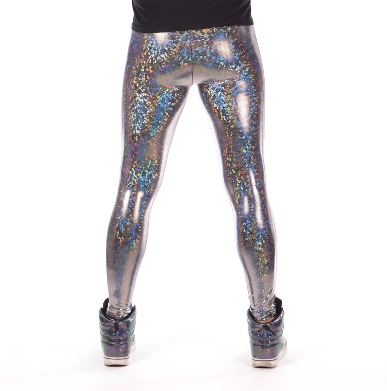 4 COLORS Disco Ball Holographic Meggings Spandex Men's - Etsy