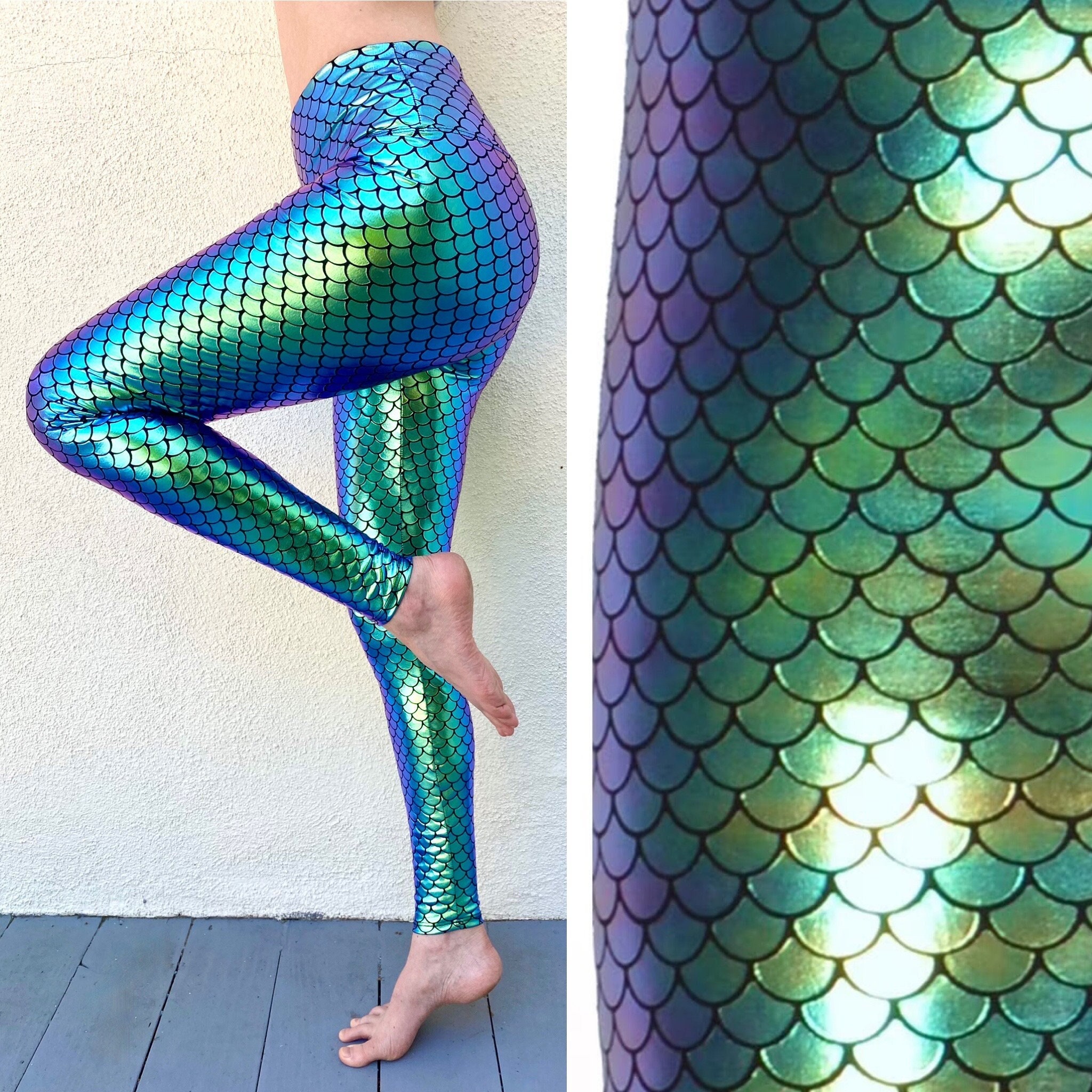 Green Mermaid Leggings // Holographic Metallic Mermaid Leggings // Made in  USA / Funstigators Festival Clothing/ Ariel Costume -  Canada