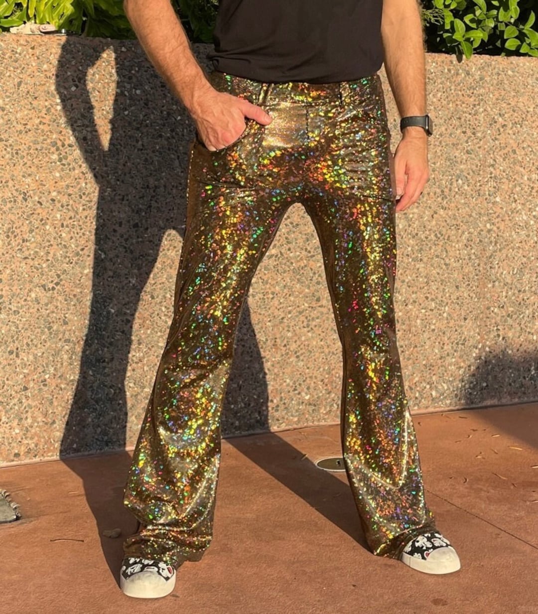 Disco Gold: Holographic Disco Gold Meggings - Mens Festival