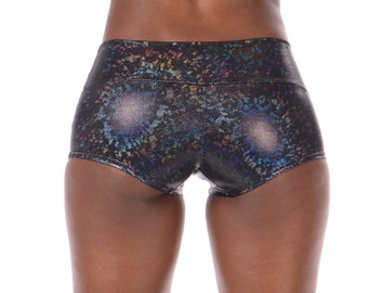 Black Disco Ball - 4 Colors: Booty Holographic Party swim Shorts