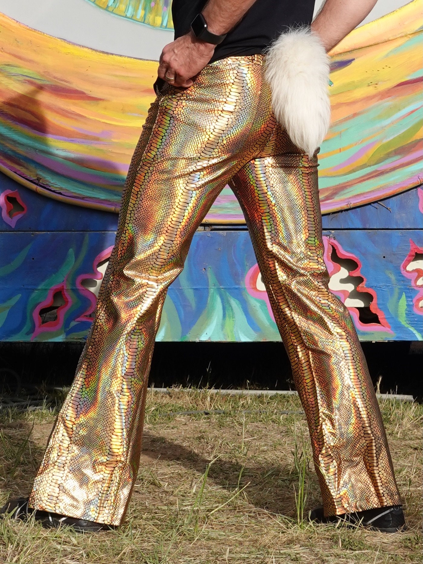 Women's Gold Disco Ball Dance Pants Holographic Fashion Leggings