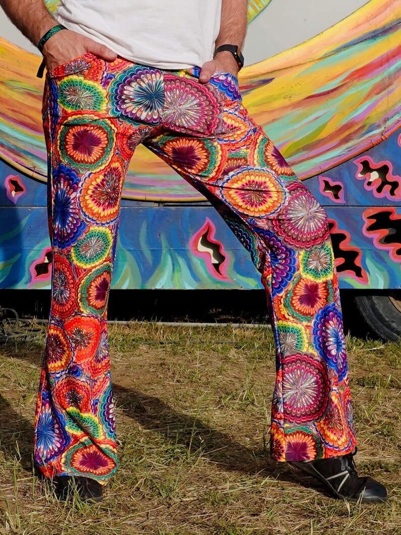 4 Pocket Flower Power Flare Pants - Men's Hippie Trippy Bell shops Bottoms