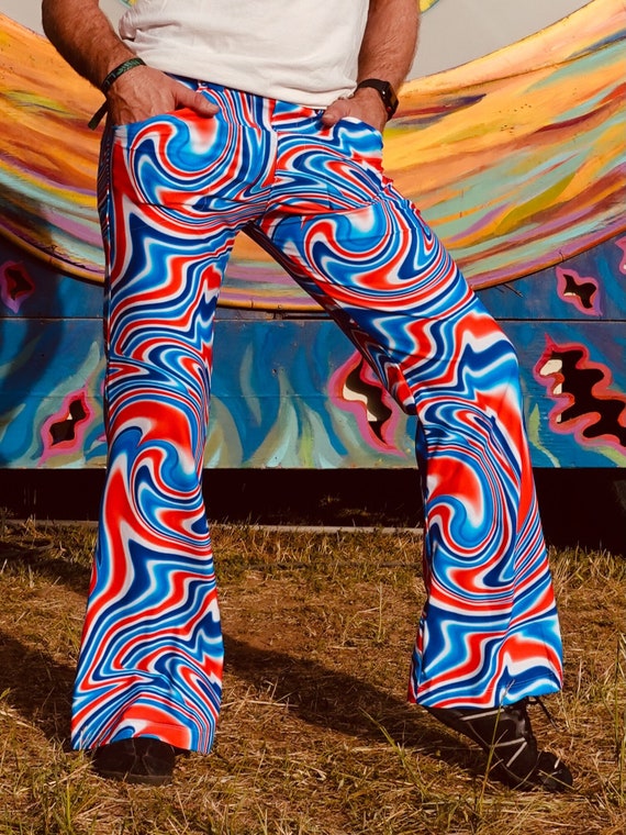 4 Pocket Funky Swirl Flare Pants Men's Hippie Trippy - Etsy