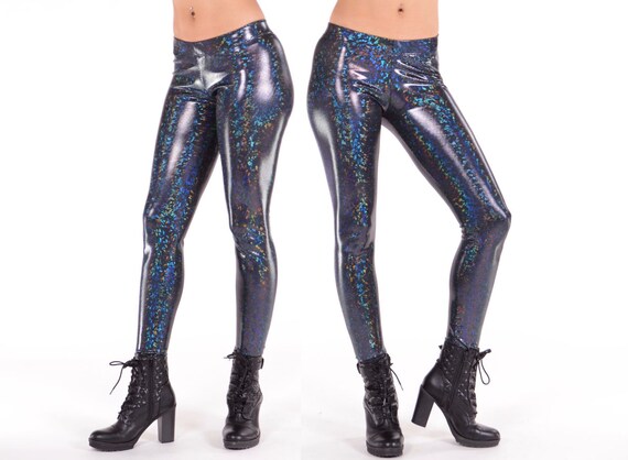Sparkle Party Women's Black Disco Holograph Leggings // | Etsy