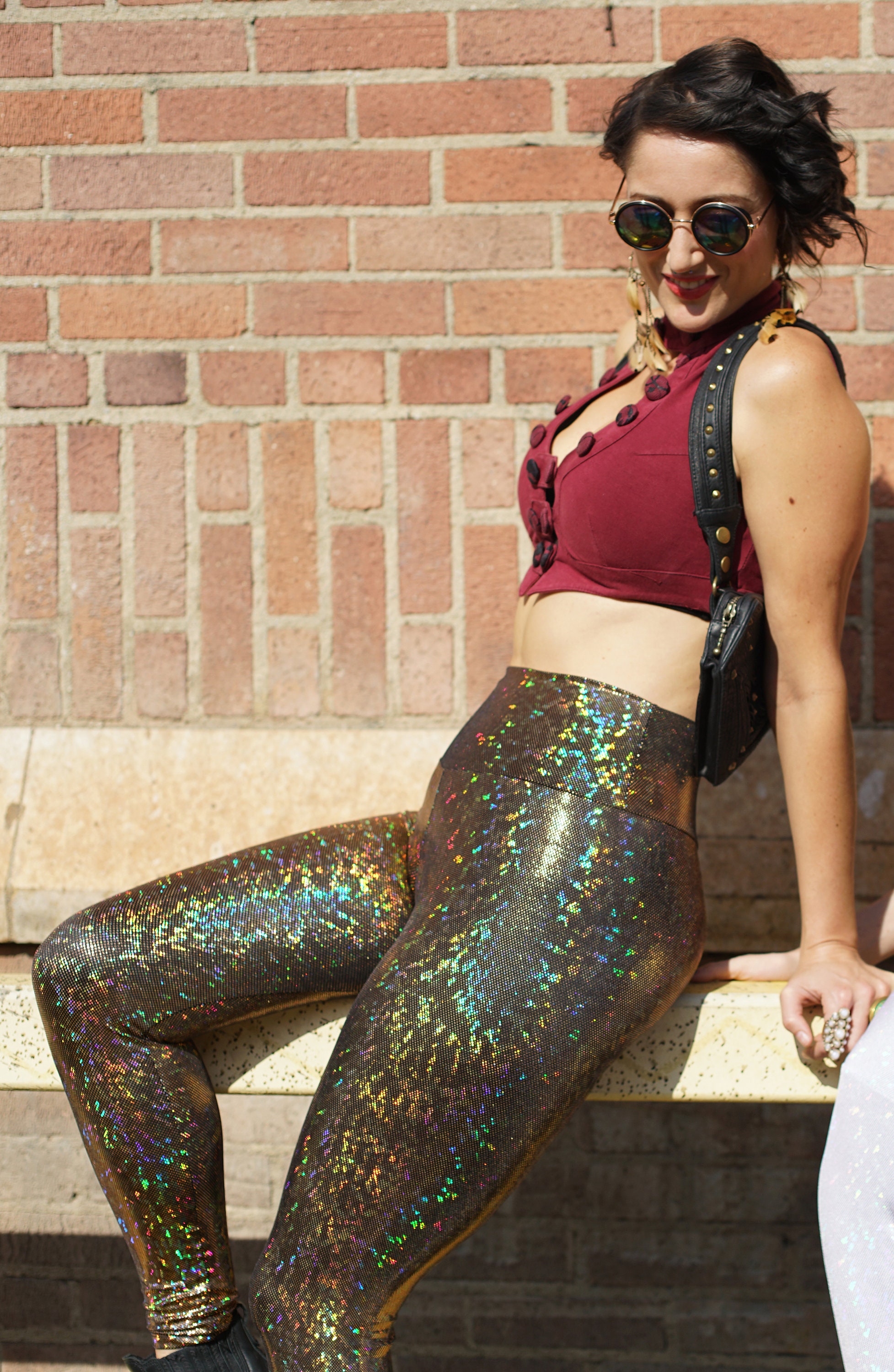 Women's Gold Disco Ball Dance Pants Holographic Fashion Leggings