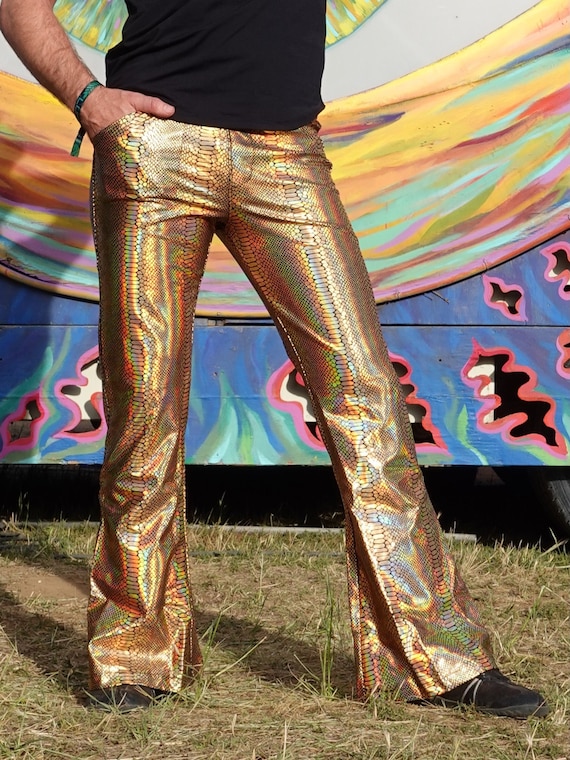 Rainbow Daze Flared Holographic Pants - Made in the USA - Festival Clo –  Funstigators