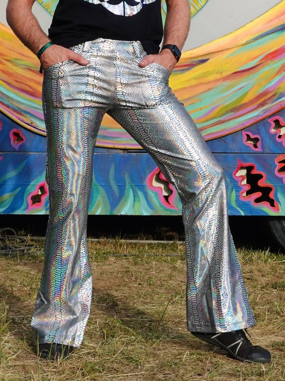 4 Pocket Silver Snake Flare Pants Holographic Metallic Snake - Etsy