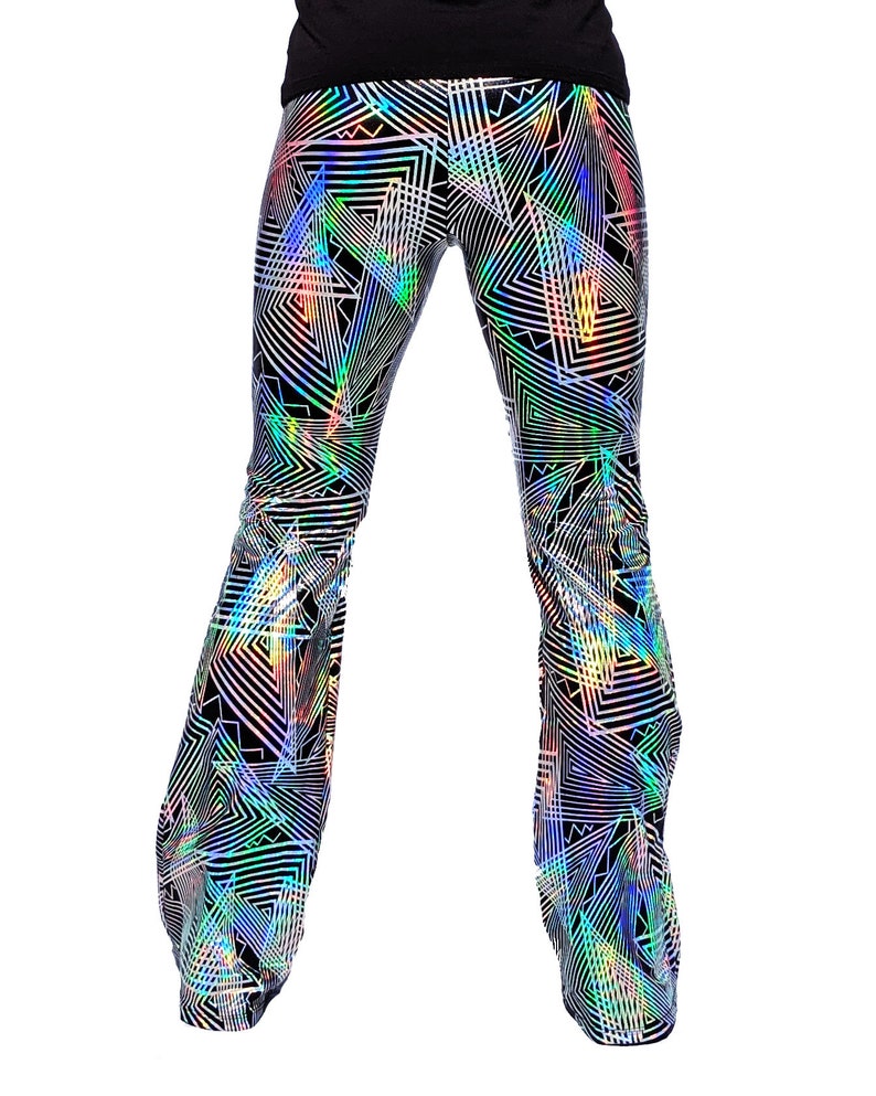 Disco Daze Men's Flared Holographic Pants Trippy Triangle Men's Festival Bell Bottoms image 3