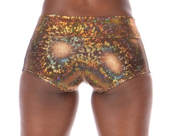 Gold Disco Ball - 4 Colors: Booty Holographic Party swim Shorts
