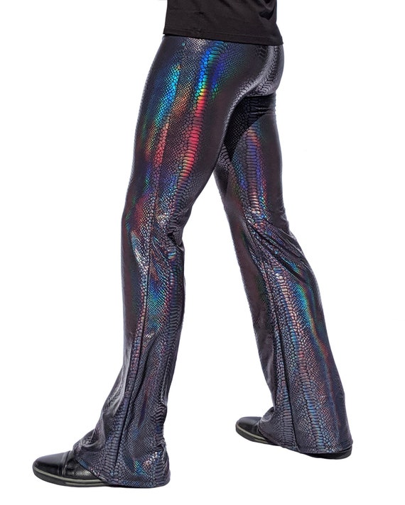 Black Snake Holographic Flare Pants for Men // Men's Leggings