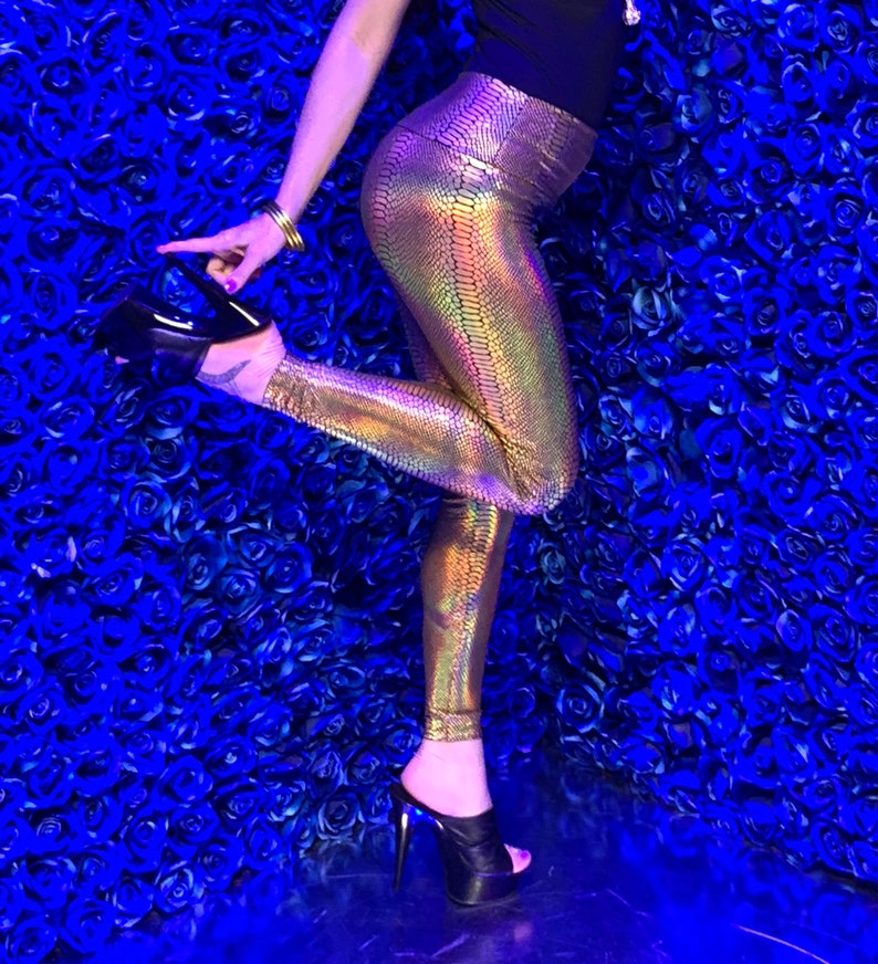 Holographic Gold Snake Print High Waisted Women's Etsy