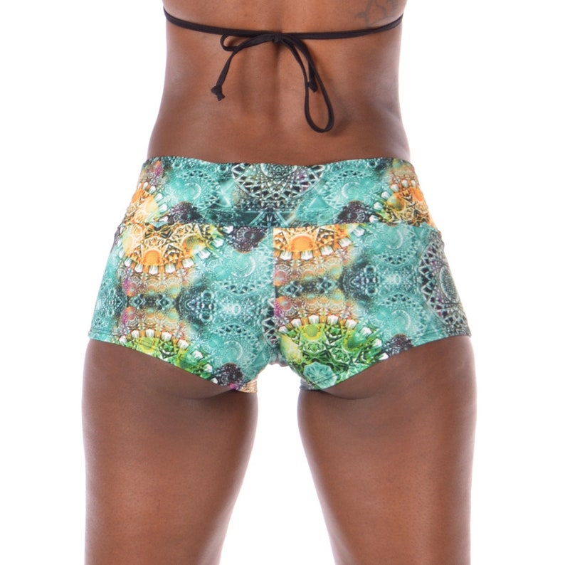 Psychedelic Fractal Women's Booty Shorts // Sacred Geometry Pole & Yoga Shorts // Perfect for Burning Man Festival 