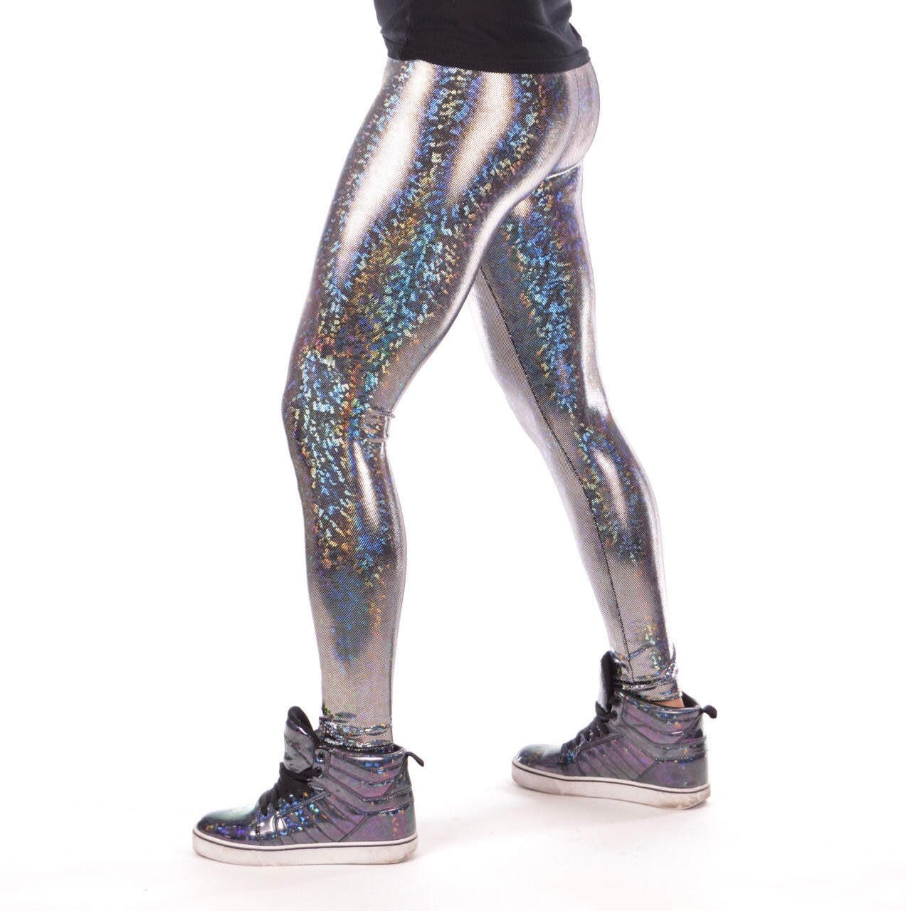 Silver Metallic Leggings. Disco Leggings. Shiny Leggings. Faux