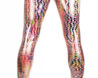 ORANGE Dazzle Tribal Hologram UV Reactive Meggings // Black Light Mens  Leggings // Festival Outfit Rave Gear / 