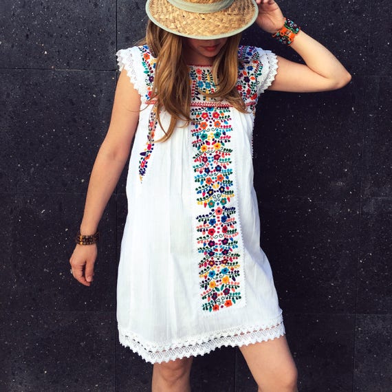 Mexican Embroidered Dress, ethnic, size XS,S,M,L, beautiful handmade embroidery, mini dress, traditional tunic hippy Mexican Embroidered Dress, ethnic, size XS,S,M,L, beautiful handmade embroidery, mini dress, traditional tunic hippy