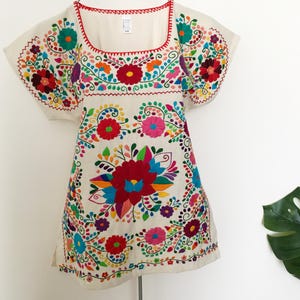 Mexican shirt, hand-embroidered robe, beautiful colorful Mexican hippie flowers, folk, cute Mexico