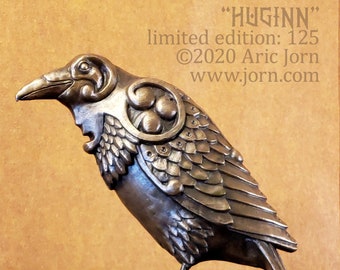 HUGINN ("thought") limited edition sculpture. One of Odin's ravens. Norse Viking Mythology