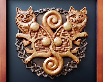 Freyja's Cats: Bygul & Trjegul Third piece in the Mythic Pairs Series of layered reliefs from Norse (Viking Age) mythology