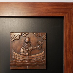 Fishing for Jormungand MULTIPLE FINISH OPTIONS framed triptych sculptural relief Norse Viking myth image 3