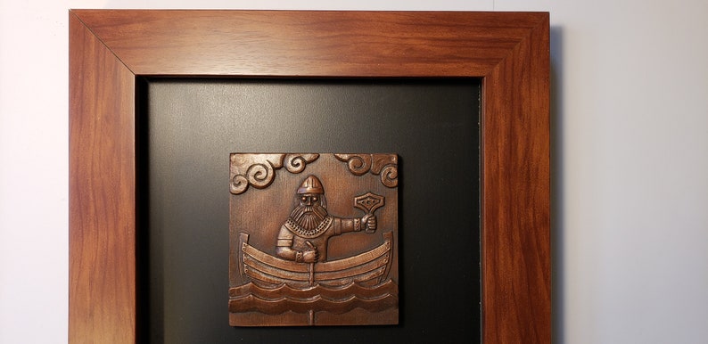 Fishing for Jormungand MULTIPLE FINISH OPTIONS framed triptych sculptural relief Norse Viking myth image 3