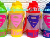 Personalized Cup, Personalized Sippy Cup, Personalized Water Bottle, Straw, Snack Container, Party Favor, Supergirl, Set of 5