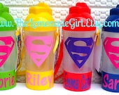 Personalized Cup, Personalized Sippy Cup, Personalized Water Bottle, Straw, Snack Container, Party Favor, Supergirl, Set of 5