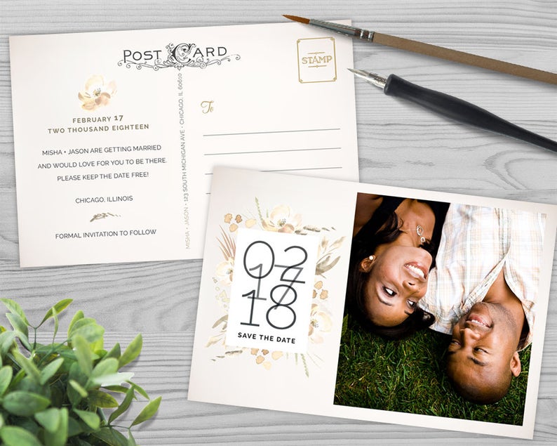 Customizable Printable Design Printable Save the Date White Flowers