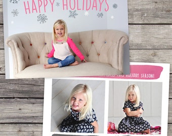 INSTANT DOWNLOAD - Watercolor Snowflakes - Holiday Card Template
