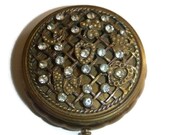 Rhinestone Seed Pearl Brass Compact Art Deco Vanity Case Vintage Snuff Box Jewelry Trinket Box Wedding Marriage Proposal Ring Box Gift Her