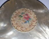 Vintage Genuine Mother of Pearl Petitpoint Compact by Schildkraut Petit Point Powder Compact Shell Vanity Case Shabby Victorian Decor Gift