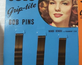 1940s Bob Pins SOLO Grip-Tite Hair Pins Vintage 40s Bobby Pins Old Hollywood Film Star Wanda Hendrix Hair Style Advertising Gift Blue Vanity