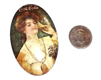 vintage Coca-Cola pocket mirror small oval elegant woman graphic drink Coke nos 