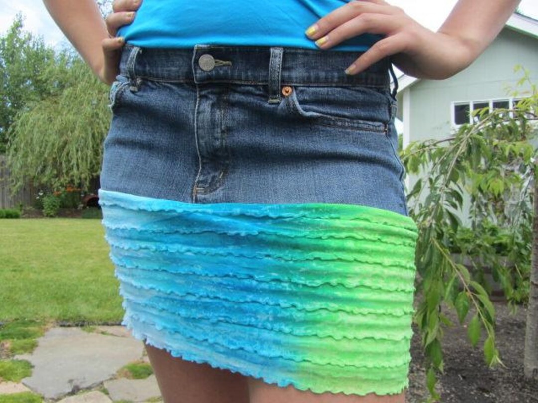 Ruffled Blue Jean Skirt Size 8 Etsy